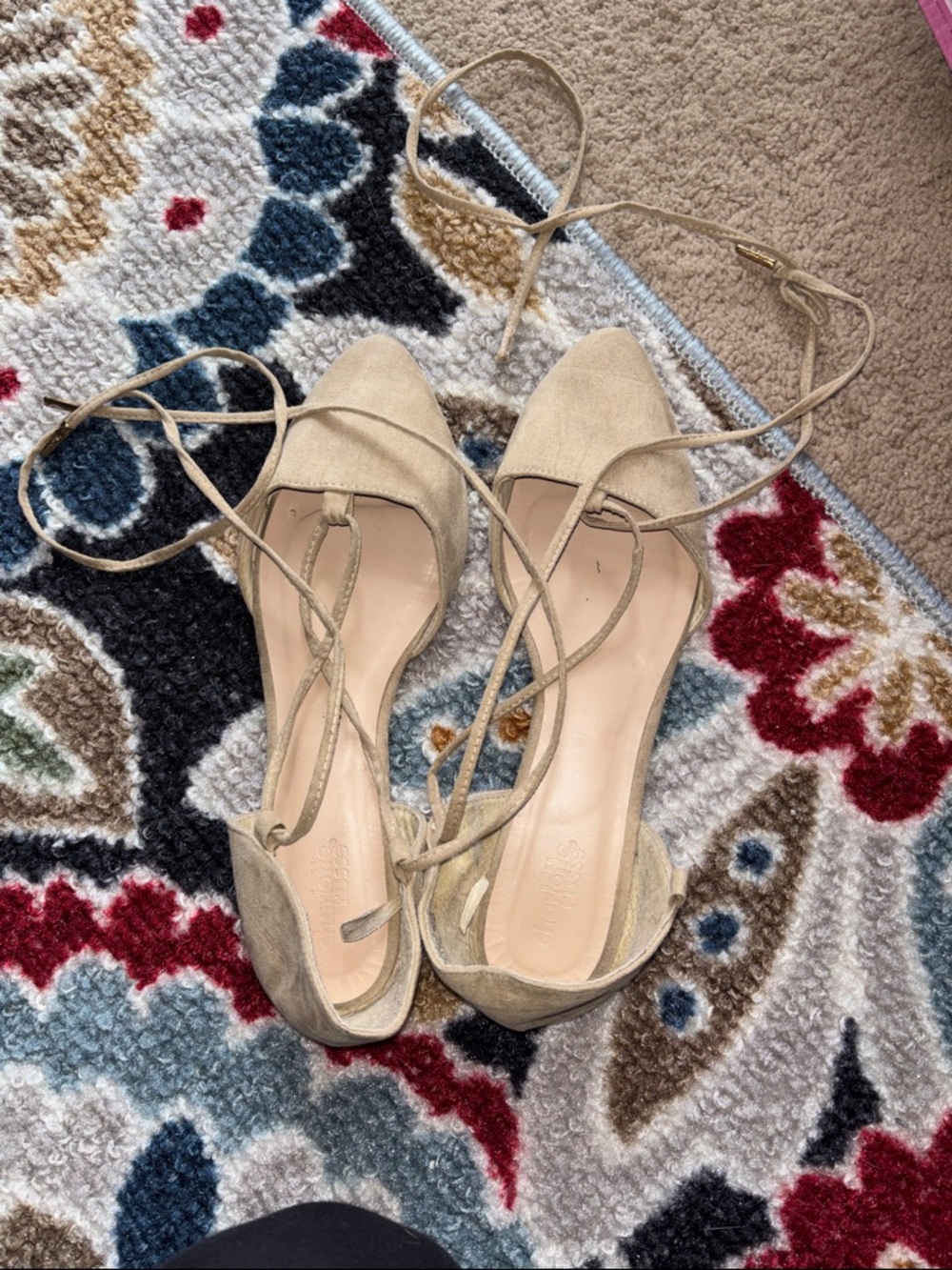 Charlotte Russe Beige Pointed-Toe Lace-Up Flats